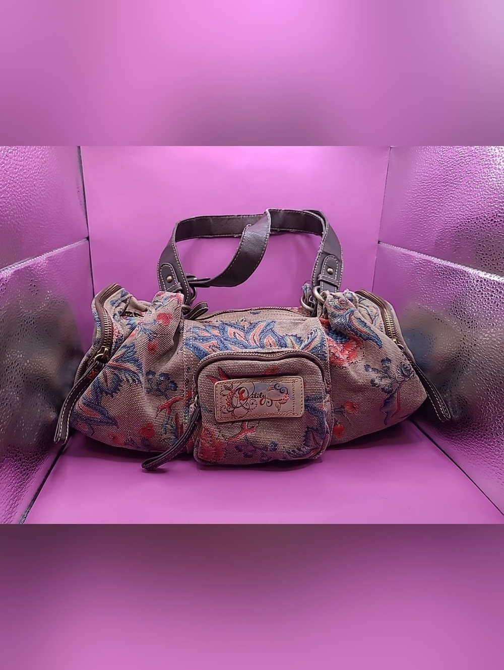 Vintage Oilily Tapestry Duffel Shoulder Bag Flowers